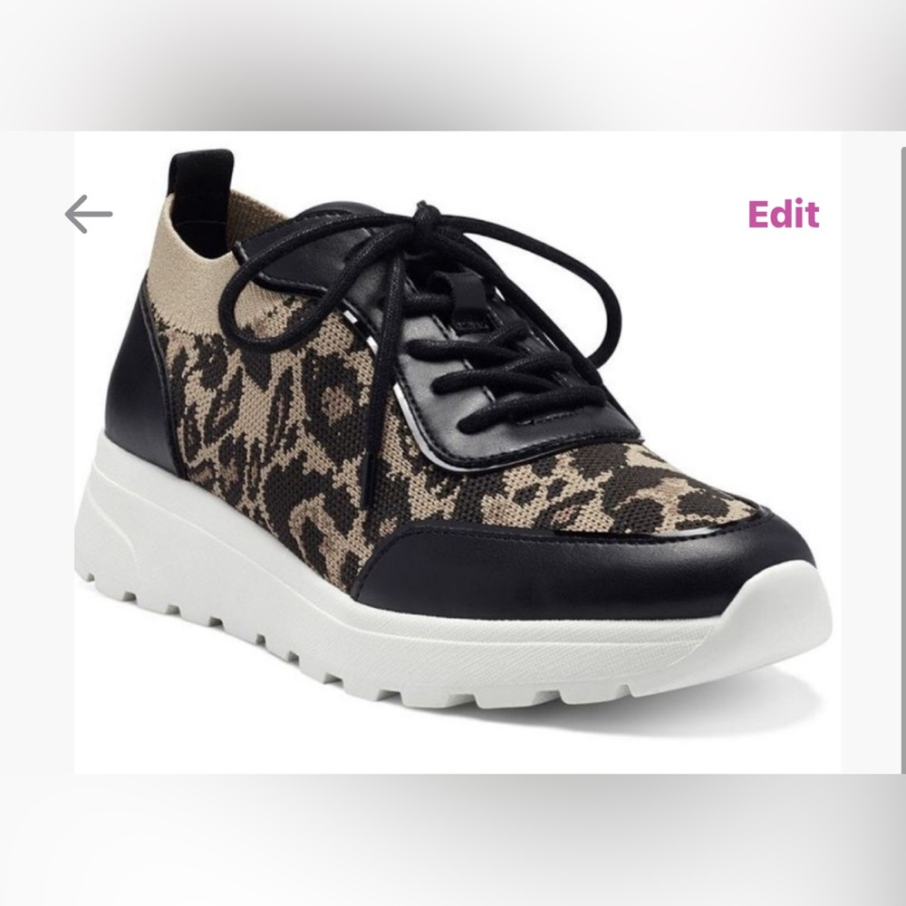 Vince Camuto Blanie Black and Tan Leopard Print Sneakers